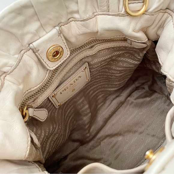 Prada cream beige nappa leather bow tote bag gold hardware - Picture 9 of 14